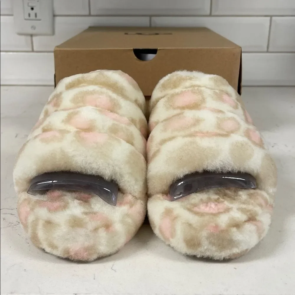 UGG Kids' Fluff Yeah Slide Panther Print Size 6 Pink & Tan Leopard Print